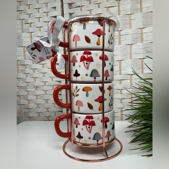 Potter’s Studio Whimsical Mushroom Stacking Coffee Mugs w/Stand - Picture 2 of 4